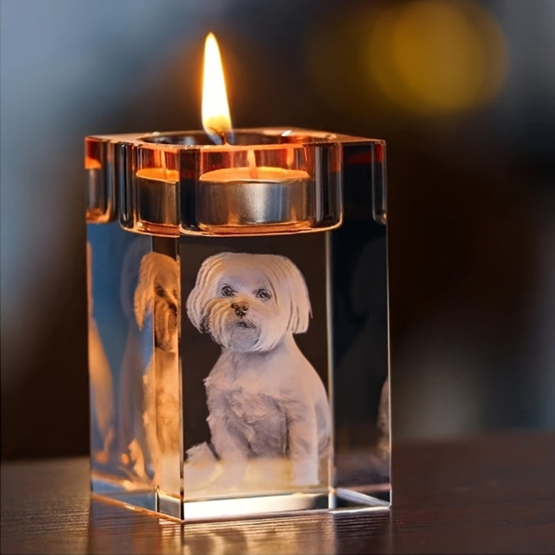 Personalized Photo Glass Candle Holder - Customizable Wedding, Birthday, or Holiday Gift - Decorative Art Glass - No Laser Function - Suitable for Christmas, Thanksgiving, General, Father's Day, Mother's Day - No Feathers - No Electricity Required