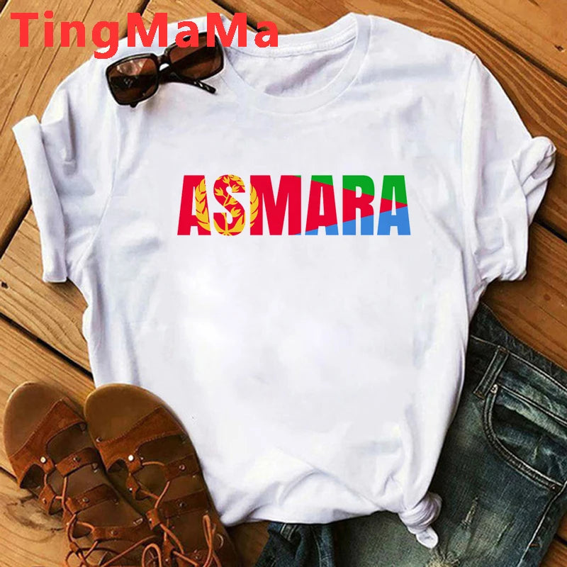 Eritrea Map Eritrean Flag T Shirt Men Africa Unisex Graphic T Shirts Short Sleeve T-shirts Streetwear Summer Men Clothing Male