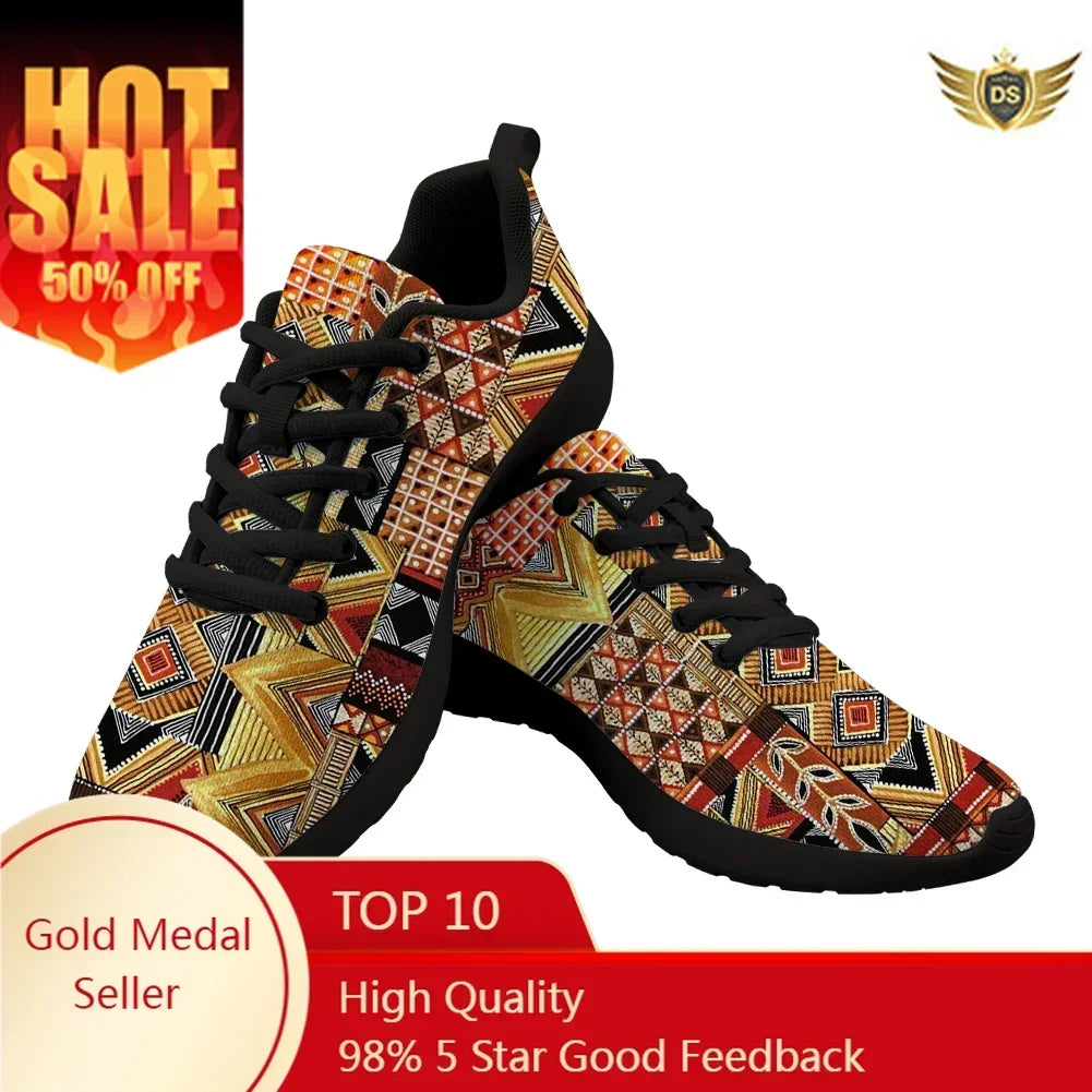 Designer Shoes Casual Lightweight Men Flat Harajuku Style Vintage African Print Sneakers Breathable Male Lace Up Footwear