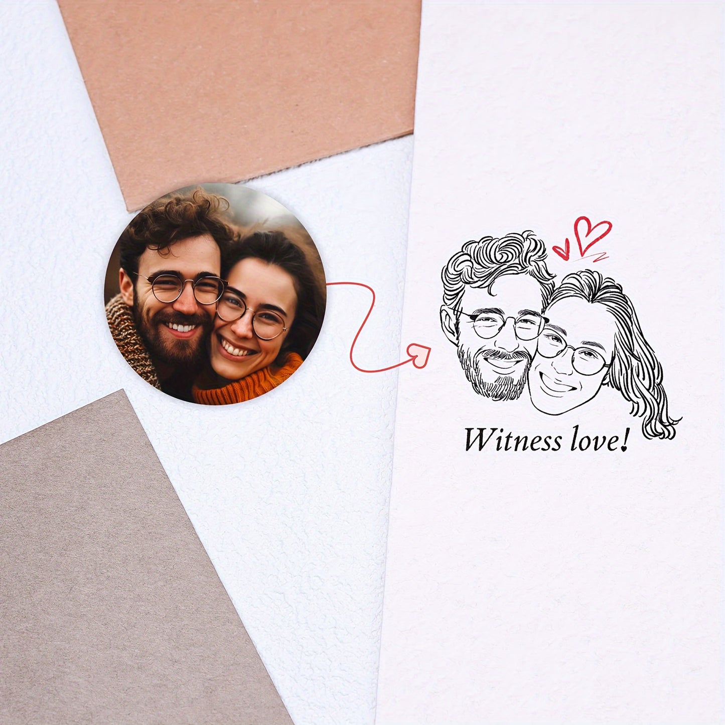Personalized Rubber Portrait Stamp, Custom Engraved Crude Wood Handle, Photo/Anniversary Illustration Stamp, Ideal for Couples, Pets & Wedding, Unique Christmas Gift