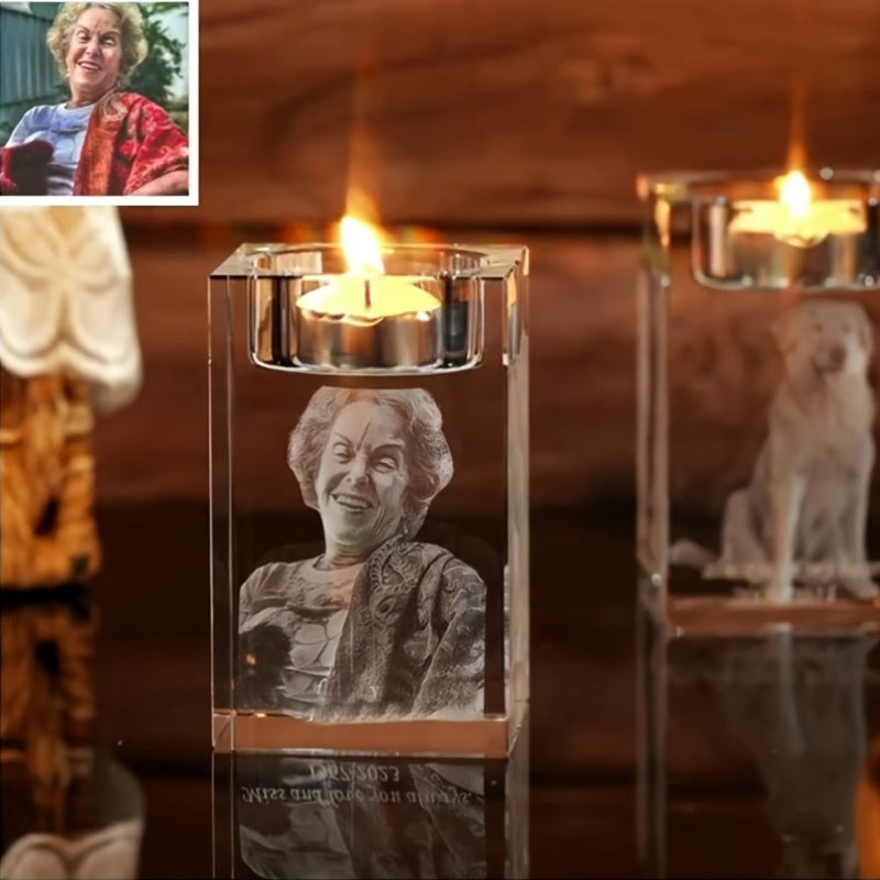 Personalized Photo Glass Candle Holder - Customizable Wedding, Birthday, or Holiday Gift - Decorative Art Glass - No Laser Function - Suitable for Christmas, Thanksgiving, General, Father's Day, Mother's Day - No Feathers - No Electricity Required