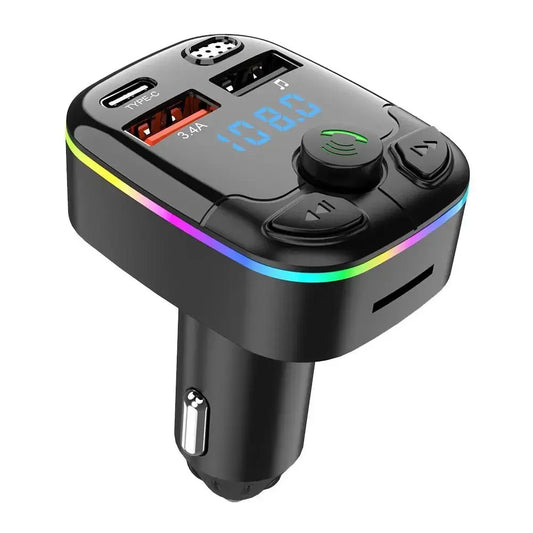 Upgrade your basic car stereo with this FM Transmitter PD Type-C Dual USB Ambient Player MP3 Charger Type-C Wireless Light 18W Handsfree
