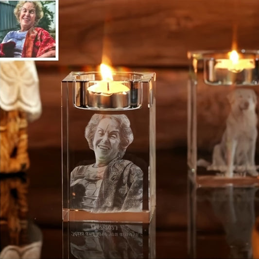 Personalized Photo Glass Candle Holder - Customizable Wedding, Birthday, or Holiday Gift - Decorative Art Glass - No Laser Function - Suitable for Christmas, Thanksgiving, General, Father's Day, Mother's Day - No Feathers - No Electricity Required